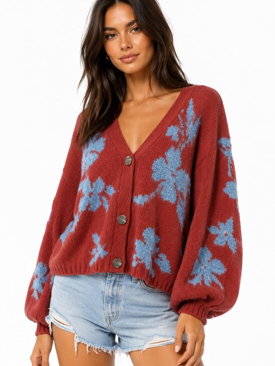 Sundance Sweaters - Sundance Balloon Sleeve Floral Cardigan Sweater